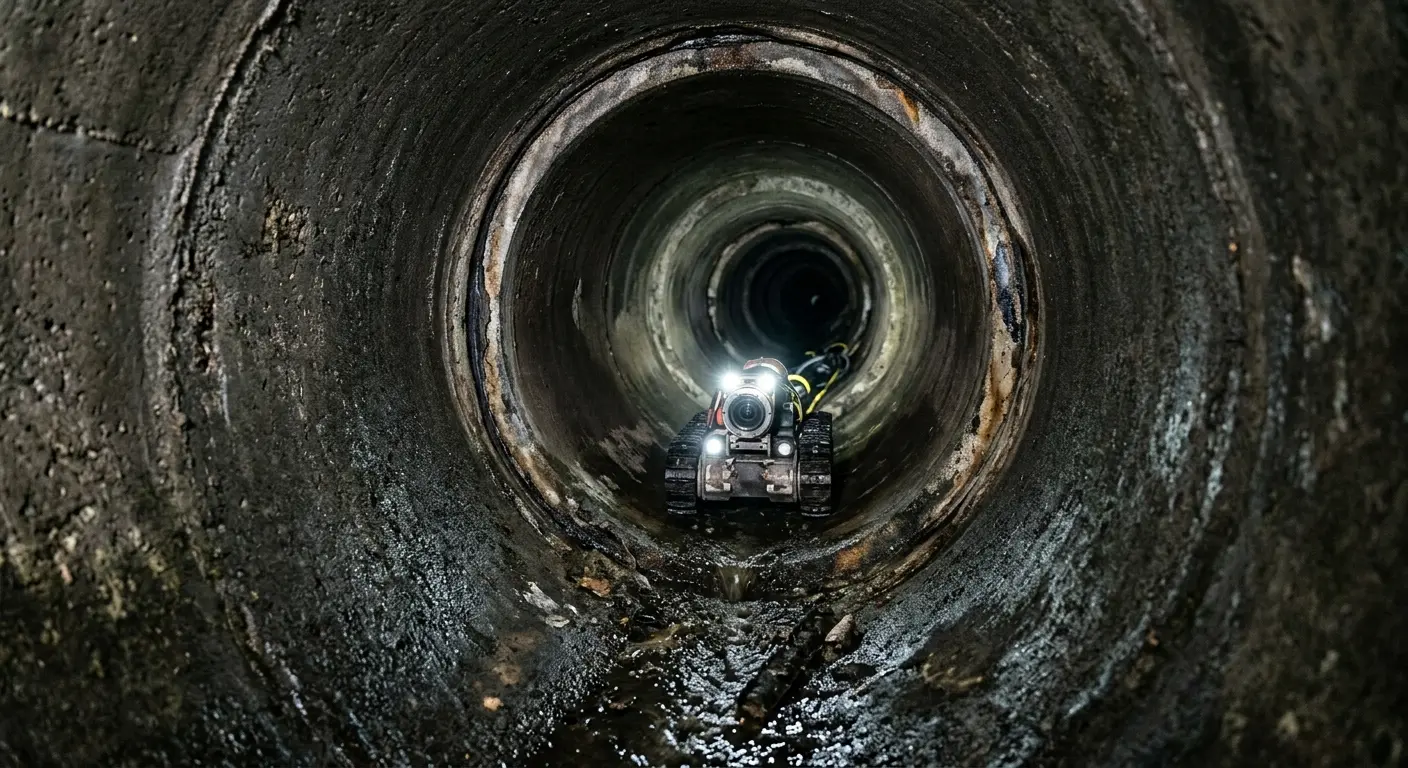 Robotic sewer camera inspecting pipe interior for Sewer Line Repair in Linwood