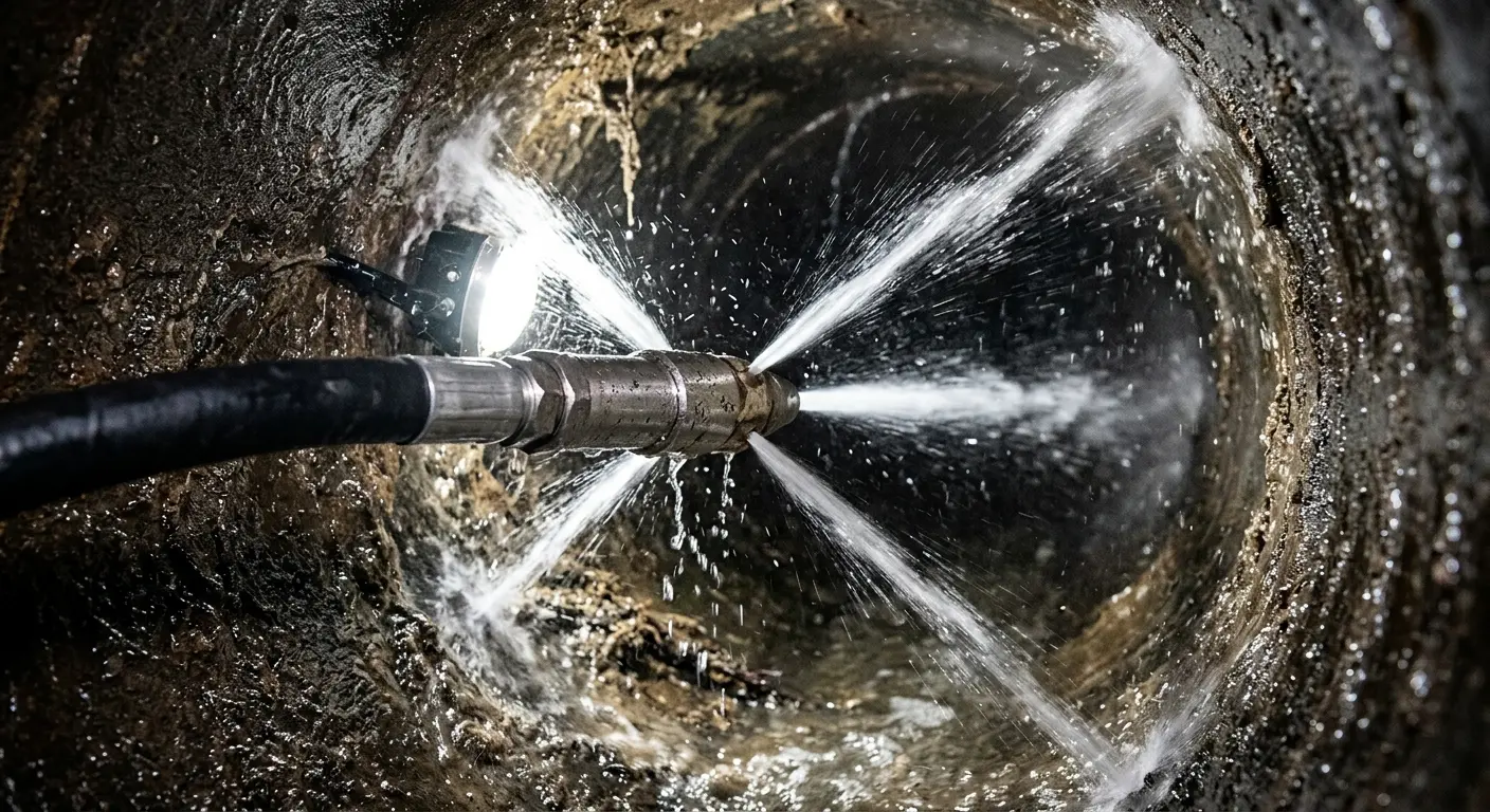 High-pressure hydro jetting nozzle cleaning sewer pipe for Trenchless Sewer Repair in Linwood